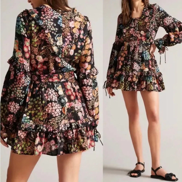 Ted Baker Hendria Mini Dress Floral Black Size 2 - Picture 1 of 10